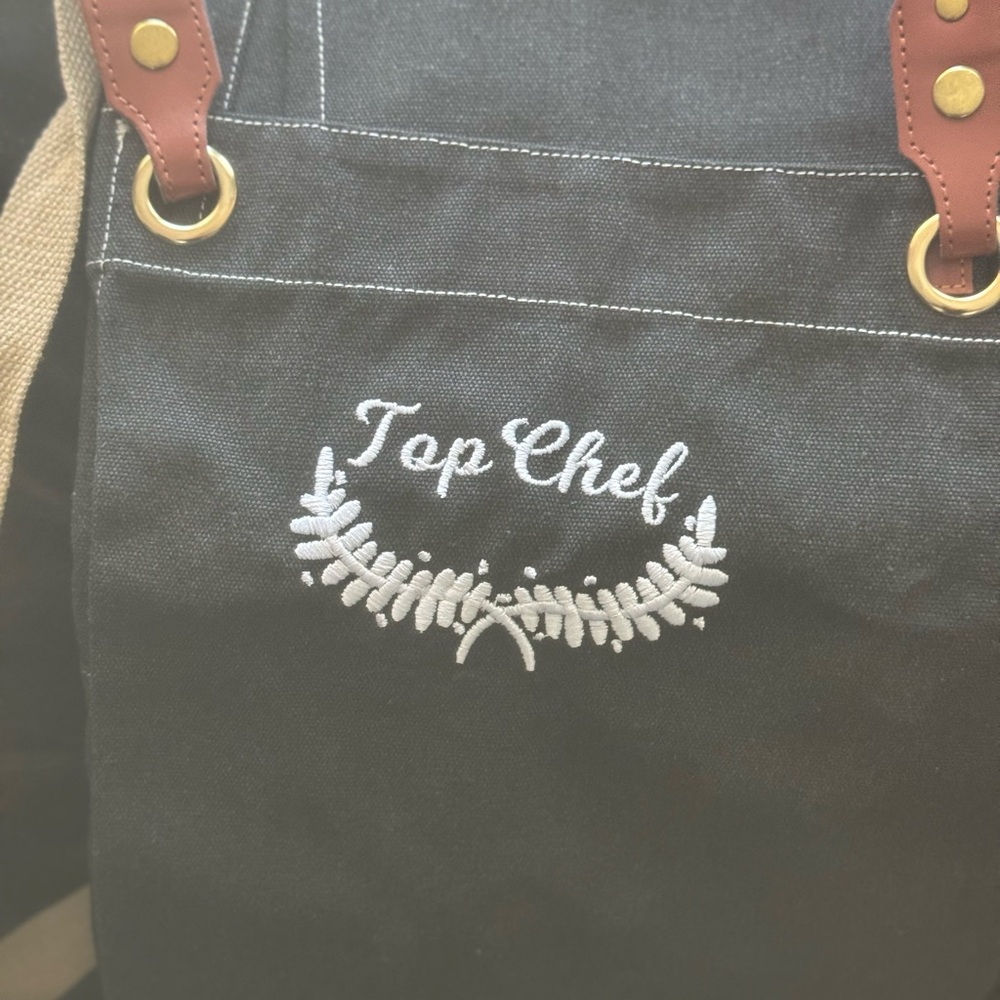 Top Chef Apron!  Black, Leather accents, pockets,.